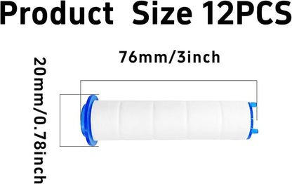 12Pcs 3” Shower Head Filter Cartridge, PP Cotton Replacement Filters for High Pressure Handheld Turbo Fan, Vortex Hydro Jet Shower Head, Improves Water Quality, Easy Install