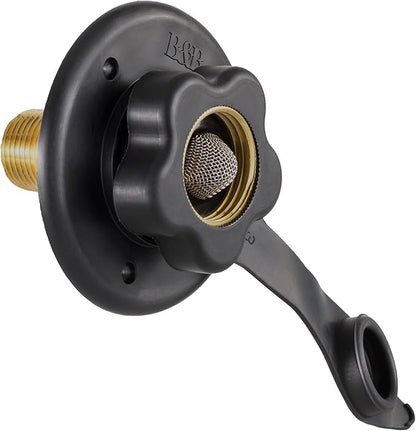 RecPro RV City Water Fill Inlet | Black | Optional Hose Elbow | Flange Brass with Check Valve | Camper | Trailer | Marine (No Hose Elbow) | Made in America