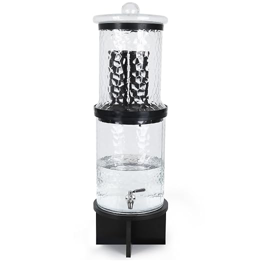 3 Gallon All Glass Gravity-Fed Water Purifier, Countertop Water Filtration System with Wooden Stand, for Home, Emergency & Outdoor Survival