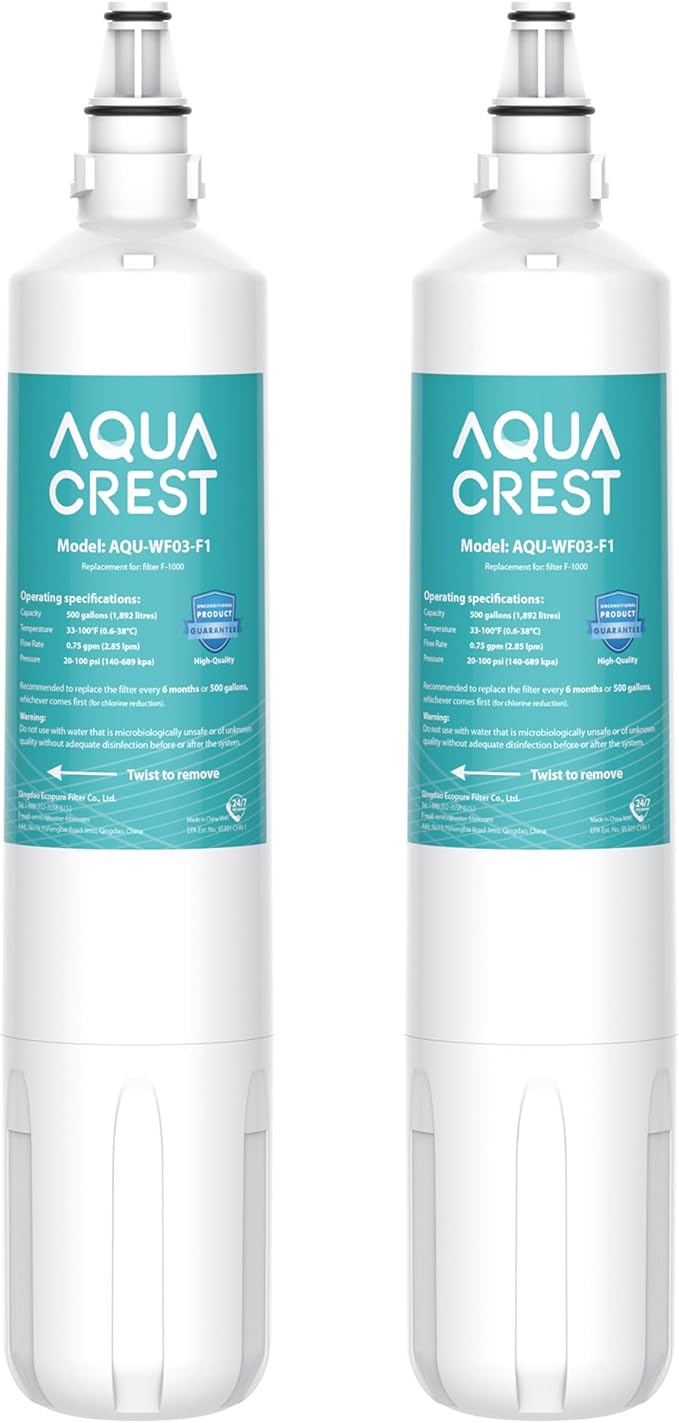 AQUA CREST F-1000 Water Filter, Replacement for InSinkErator® F-1000, F-2000, F-3000, AquaPure AP Easy C-Complete, 500 Gallons, NSF/ANSI 42, 2 Pack