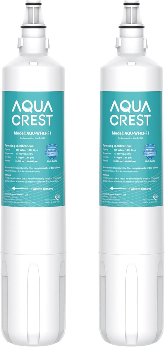 AQUA CREST F-1000 Water Filter, Replacement for InSinkErator® F-1000, F-2000, F-3000, AquaPure AP Easy C-Complete, 500 Gallons, NSF/ANSI 42, 2 Pack