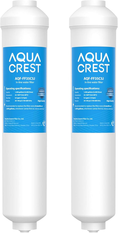 AQUA CREST FF35C5J Inline Water Filter Replacement, 1/4 Quick-Connect Replacement for Refrigerator, NSF/ANSI 42 Certified, Post-Carbon Filter for Reverse Osmosis Systems, 6-12 Months (NO Fittings)