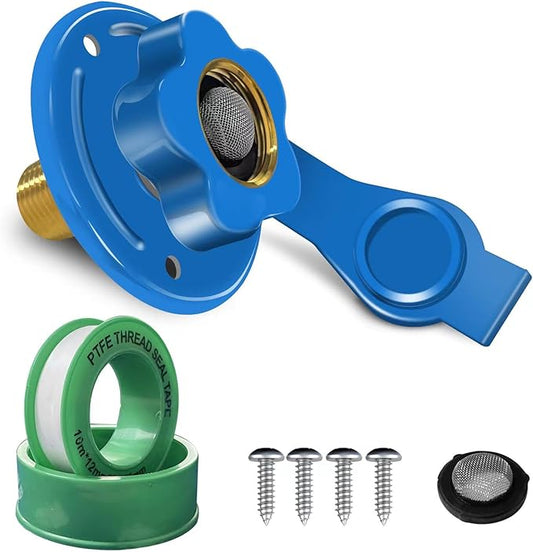 RV City Water Inlet with Check Valve, RV Water Inlet Replacement, 3/4 NH Female to 1/2 NPT Male Flange RV Fresh Water Inlet, RV Water Inlet with Dust Plug for RV Camper Motorhome, Blue