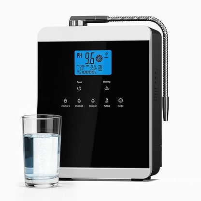 Alkaline Water Ionizer Machine for Home, 11 Titanium Plates pH 4.0-10.5 Up to -600mV ORP 10000 Liter Filter Life Acidic Water for Cleaning Countertop with Auto-Cleaning