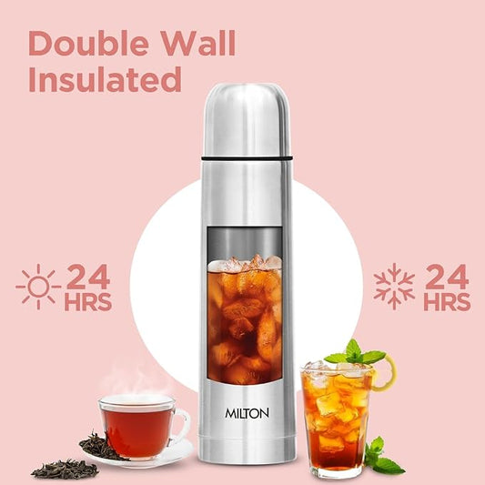 Milton Flask 25 oz Insulated Water Bottle with Cover, Flip Lid, Thermosteel | Stainless Steel, Double Wall Vacuum Insulation, Keeps Drinks Hot & Cold up to 24 Hours, Leak Proof, Silver