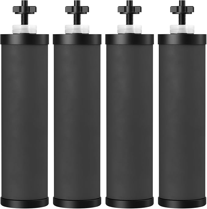 Water Filter Replacement Compatible with Ber-key ® BB9-2 Gravity System | High-Efficiency Coconut Shell Activated Carbon for 250+ Contaminants, 4 Pack Black Carbon Filters