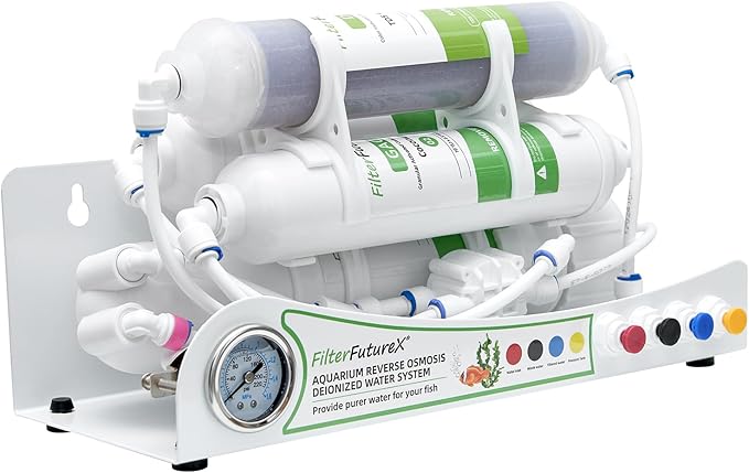 4 Stage Reverse Osmosis Aquarium Water Filter System RO+DI with Pressure Gauge Compact,Colour Changing DI Filter,100GPD,0 TDS for Freshwater&Saltwater Tanks