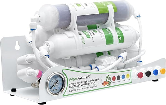 4 Stage Reverse Osmosis Aquarium Water Filter System RO+DI with Pressure Gauge Compact,Colour Changing DI Filter,100GPD,0 TDS for Freshwater&Saltwater Tanks