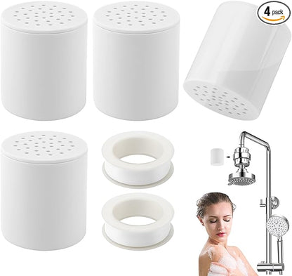 4 Pack 20 Stage Shower Head Filter Universal Replacement Cartridge with Sealing Tapes for Water Soften, Remove Heavy Metals, Iron, Other Sediments