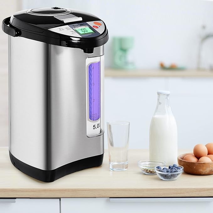 COSTWAY Instant Electric Hot Water Boiler and Warmer | 5-Liter LCD Water Pot with 5 Stage Temperature Settings, Safety Lock to Prevent Spillage, Stainless Steel Hot Water Dispenser
