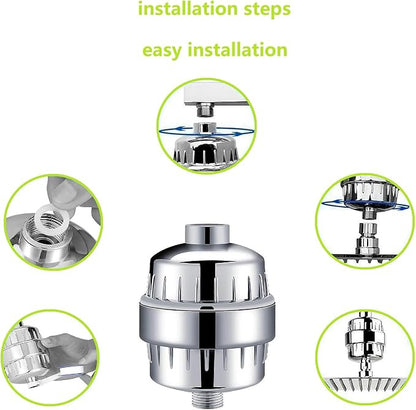 15 Stage Universal Shower Water Filter Cartridges for Chemical & Chlorine Reduction, Hard Water, pH Balance Restoration - Replacement for All Similar Shower Systems (4 Pack)