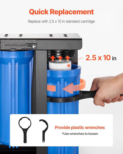 VEVOR RV Water Filter with Bracket, 3-Cartridge 2.5 x 10 in Water Filter System for RVs, Remove Sediments, Chlorine, Bad Tastes, Odors, and Most Contaminants, for Campers, Boats, Vans