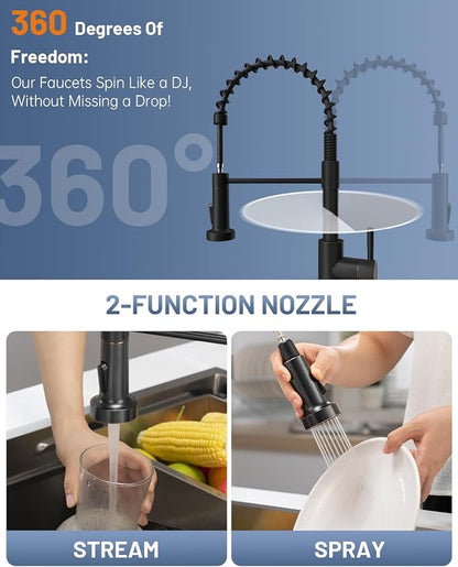 APPASO Spring Kitchen Faucet with Soap Dispenser Oil Rubbed Bronze | NSF/ANSI/CAN 372 & Lead-free, Pull Down Kitchen Sink Faucet, SUS304 Stainless Steel Single Handle High Arc Faucet