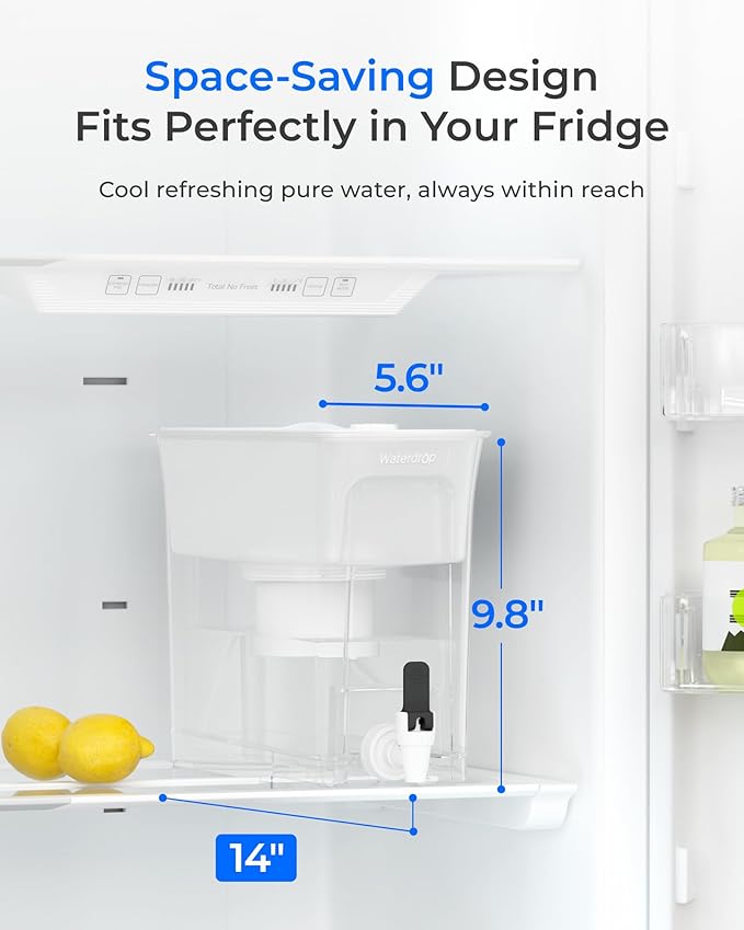 Waterdrop 35-Cup Water Filter Dispenser, Reduces Fluoride, PFOA/PFOS and More, BPA Free, Large Capacity Water Filter Pitcher, White (with 3 Filters)
