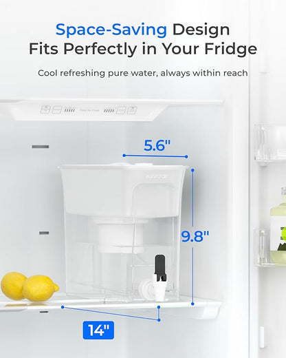 Waterdrop 35-Cup Water Filter Dispenser, Reduces Fluoride, PFOA/PFOS and More, BPA Free, Large Capacity Water Filter Pitcher, White (with 3 Filters)
