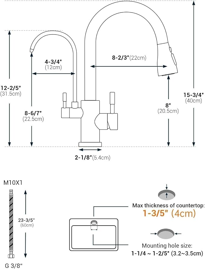 APPASO Kitchen Faucet with Water Filter, CUPC Certified Water Hose, Pull Out 3 Way Sink Faucets with Sprayer, High Arch 2 Handle Faucet - 2 in 1 Faucets Brushed Nickel, Without Filtration Device