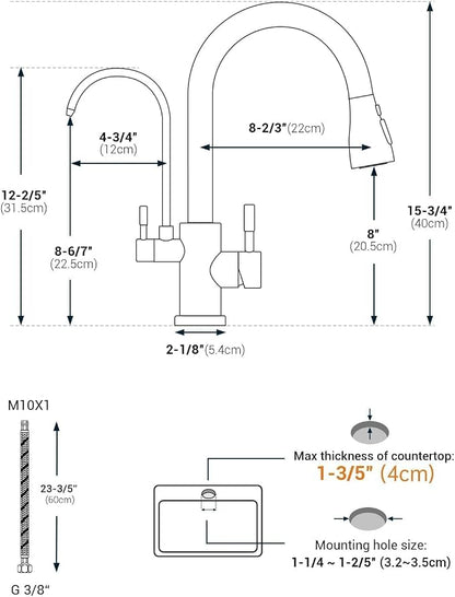 APPASO Kitchen Faucet with Water Filter, CUPC Certified Water Hose, Pull Out 3 Way Sink Faucets with Sprayer, High Arch 2 Handle Faucet - 2 in 1 Faucets Brushed Nickel, Without Filtration Device