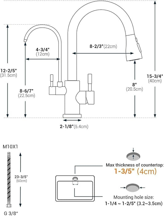 APPASO Kitchen Faucet with Water Filter, CUPC Certified Water Hose, Pull Out 3 Way Sink Faucets with Sprayer, High Arch 2 Handle Faucet - 2 in 1 Faucets Brushed Nickel, Without Filtration Device