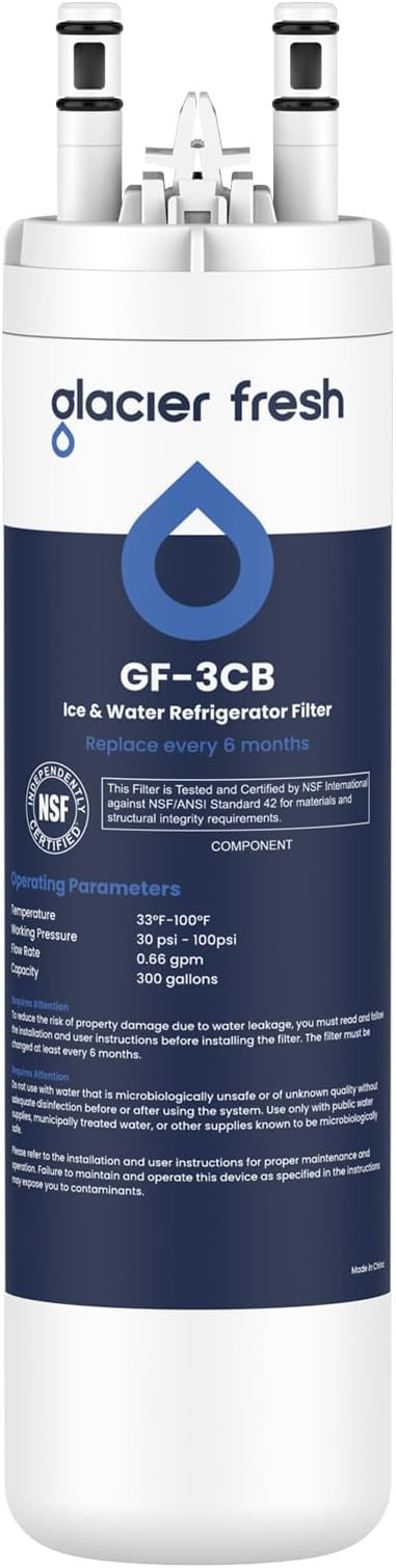 GLACIER FRESH WF3CB Refrigerator Water Filter Replacement for PureSource 3, 706465, WF425, PS3412266, AP4567491, 242017800 Refrigerator Water Filter, Pack of 1