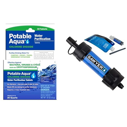 Potable Aqua Water Purification Tablets + Sawyer MINI Water Filtration System