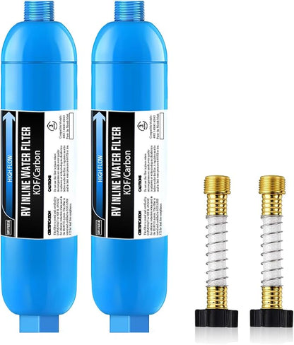 Lifefilter RV/Marine Water Filter with 2 Flexible Hose Protectors | Reduces Chlorine, Bad Taste, Odor in Drinking Water, Dedicated for RVs Campers Marines, 2 Pack