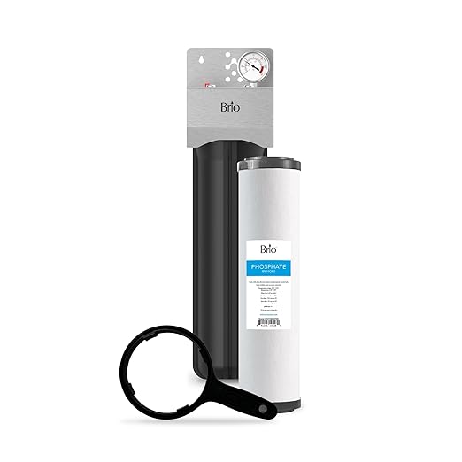 Brio Whole House Water Filter System w/Gauge & Fast-Flow Phosphate Anti-Scale Filter 4.5" x 20" | Removes Dirt, Improves Taste & Protects Home Appliances | 900 GPH | 100,000 Gallons or 12 Months