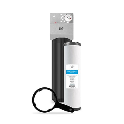 Brio Whole House Water Filter System w/Gauge & Fast-Flow Phosphate Anti-Scale Filter 4.5" x 20" | Removes Dirt, Improves Taste & Protects Home Appliances | 900 GPH | 100,000 Gallons or 12 Months