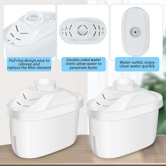 Tujoe 2 Pcs Alkaline Water Filter Replacement Alkaline Water Pitcher Replacement Cartridge for Healthy Drink, 7 Stage Filtration System to Purify
