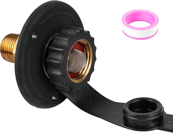 RV City Water Inlet With Check Valve - Lead-Free Brass 3/4 NH Female to 1/2 NPT Male Connection, Ideal RV Water Fill Replacement Flange