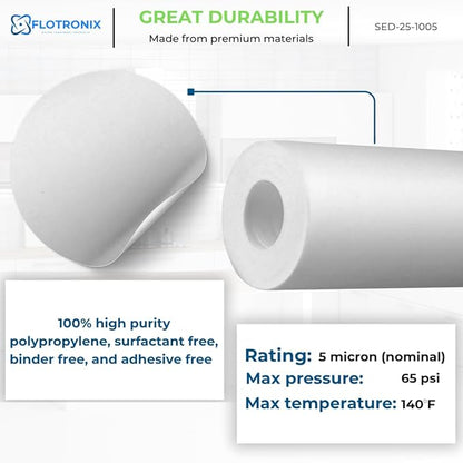Flotronix 5 Micron 2.5" x 10" Sediment Whole House Water Filter Compatible to GE FXUSC Water System (2 Pack)