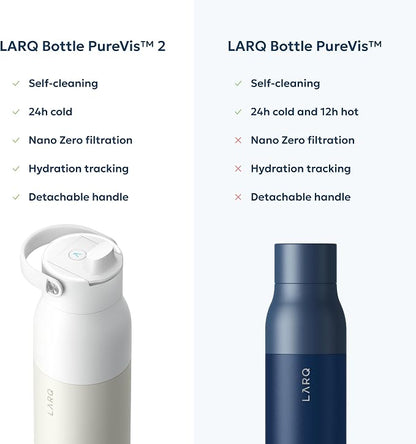 LARQ PureVis 2 Self Cleaning Water Bottle - UV Water Purifier with Filter Straw, Smart App Hydration Tracking, Insulated Stainless Steel