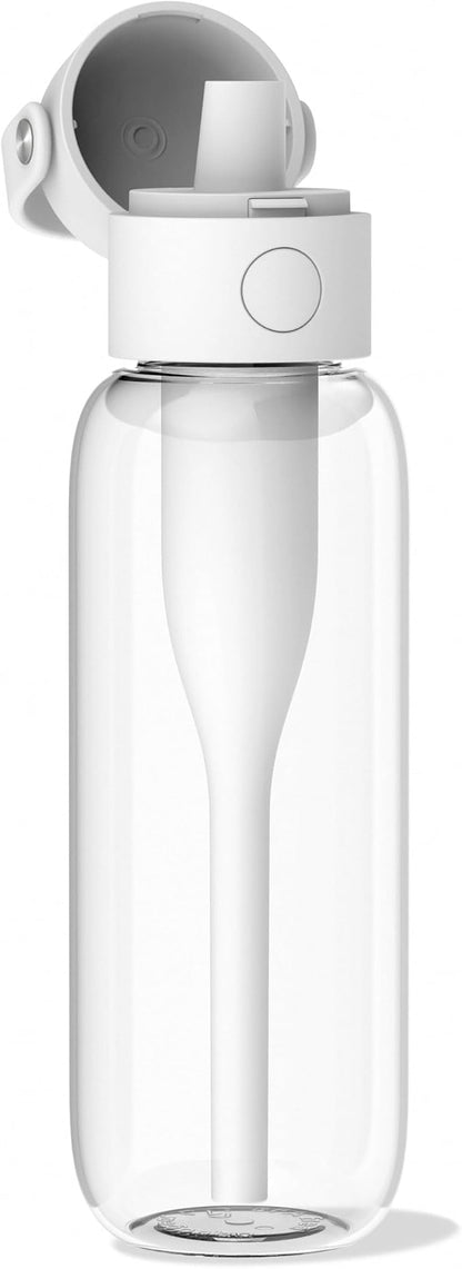 Aquagear Water Filter Bottle BPA-Free, 22oz Capacity, Removes Chlorine, PFOA/PFOS Forever Chemicals, 40 Gallon Filter Life, White