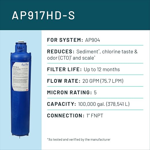 3M Aqua-Pure AP917HD-S Genuine Whole House Sanitary Quick Change Replacement Water Filter for AP904 System, Reduces Sediment, Chlorine Taste and Odor, and Scale