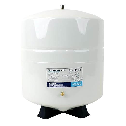 Neo-Pure Reverse Osmosis Storage Tank – 4.5 Gallon Nominal Capacity (Approx. 3.0 Gallon Usable), Durable Steel RO Tank for Under-Sink Filtration Systems, Includes Shut-Off Valve