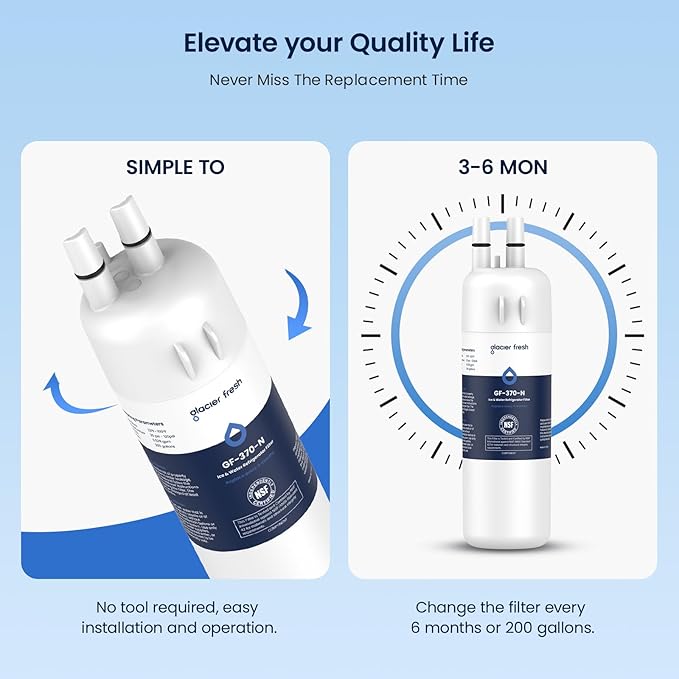 GLACIER FRESH EDR1RXD1 Refrigerator Water Filter Compatible with W10295370A, EDR1RXD1, WHR1RXD1, KAD1RXD1, Filter 1, W10295370, P4RFWB, P8RFWB2L, 46-9930, 46-9081 Refrigerator Water Filter,2 Pack