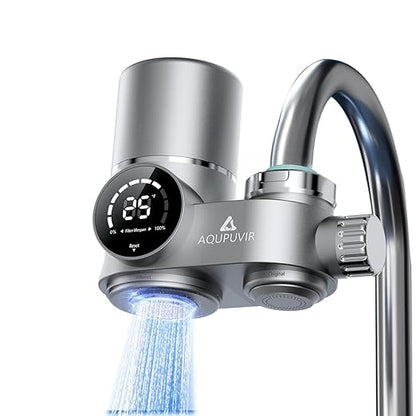 Water Filter for Sink Faucet, Lead-Reducing Filter, Dual Head Design with Temperature Display ℉, 300 Gallons Long-Lasting Reinforced Housing Built-to-Last, Multi-Use Tap Water Filter