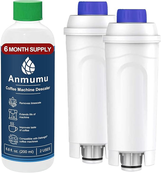 Anmumu Delonghi* Compatible Cleaning&Descaling Kit - 1 Bottle 200ML Descaling Solution with 2 Pack Coffee Filter Replacements DLSC002,Fits ECAM,Esam,ETAM Coffee Machines