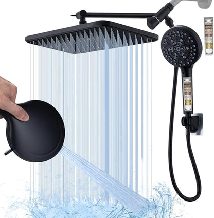 Black Large High Pressure Filtered Shower Head with Handheld, 14" Rain ShowerHead and 10 Spray Handheld with Filter, Upgrade Dual Shower for Couples Bathroom Accessories and Hard Water