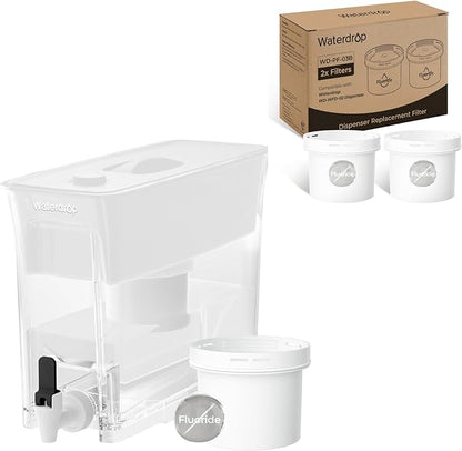 Waterdrop 35-Cup Water Filter Dispenser, Reduces Fluoride, PFOA/PFOS and More, BPA Free, Large Capacity Water Filter Pitcher, White (with 3 Filters)