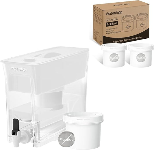 Waterdrop 35-Cup Water Filter Dispenser, Reduces Fluoride, PFOA/PFOS and More, BPA Free, Large Capacity Water Filter Pitcher, White (with 3 Filters)