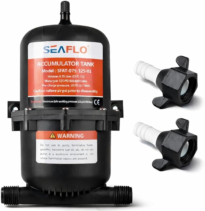 SEAFLO Accumulator Tank Water Pump Flow Control with Internal Bladder - 125 PSI, 23.5 oz (0.75 L) | Reduces Pump Cycling and Smooths Water Flow for Marine, RV, and Off-Grid Systems