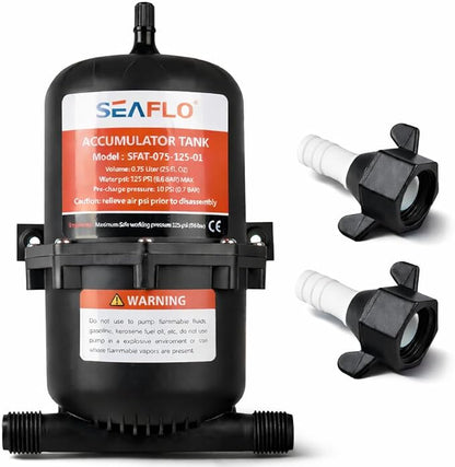SEAFLO Accumulator Tank Water Pump Flow Control with Internal Bladder - 125 PSI, 23.5 oz (0.75 L) | Reduces Pump Cycling and Smooths Water Flow for Marine, RV, and Off-Grid Systems