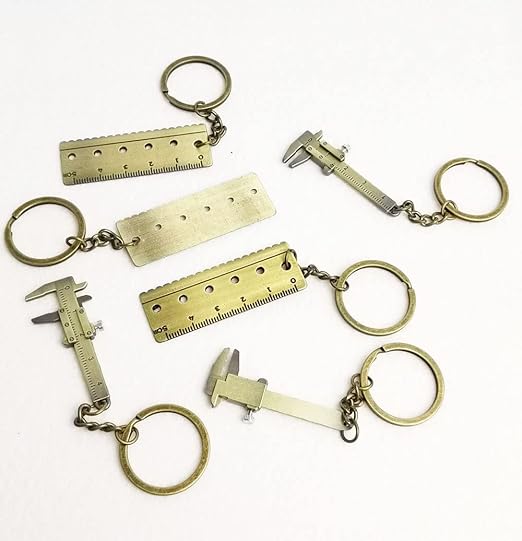 Mini Keychain, 6-Pack Zinc Alloy Pocket-Sized Measuring Tool with 3D Movable Key Chain Precision Miniature Pocket Vernier Caliper Keyring