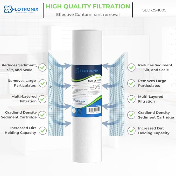 Flotronix 5 Micron 2.5" x 10" Sediment Whole House Water Filter Compatible to GE FXUSC Water System (2 Pack)