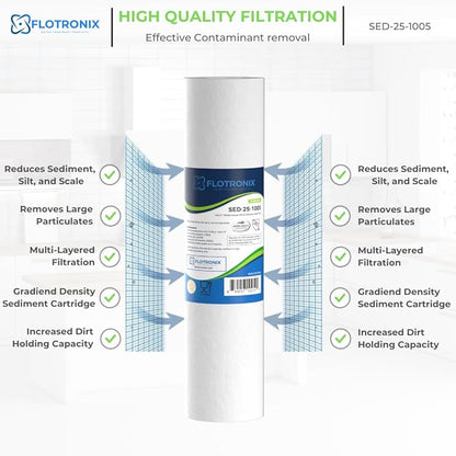 Flotronix 5 Micron 2.5" x 10" Sediment Whole House Water Filter Compatible to GE FXUSC Water System (2 Pack)