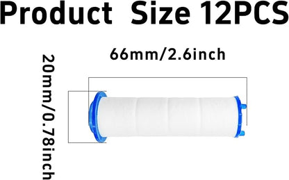 12Pcs 2.6” Shower Head Filter Cartridge, PP Cotton Replacement Filters for High Pressure Handheld Turbo Fan, Vortex Hydro Jet Shower Head, Improves Water Quality, Easy Install