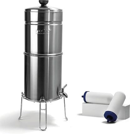 ProOne Big+ Gravity Water Filter System High Capacity Countertop Stainless Steel Water Filter Dispenser IAPMO Certified to Reduce Lead, Total PFAS, Microplastics, Chlorine Taste & Odor, 2 Pack Filter