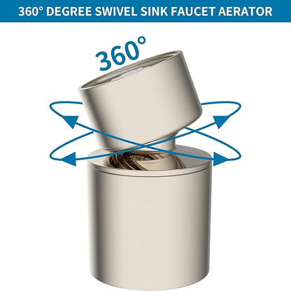 Hibbent NSF/ANSI/CAN 61 Certified Faucet Aerator, 360° Swivel Kitchen Sink Aerator, CUPC Certification 2-Flow Sink Sprayer Attachement, Faucet Replacement Part 55/64 Inch Female Thread, Brushed Nickel