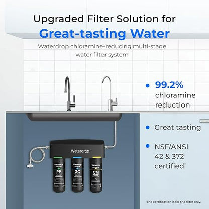 Waterdrop TSB-10-CM Under Sink Water Filter System, Reduce Chloramine | For CA, FL and Washington, D.C., Under Sink Water Filtration System, with Brushed Nickel Faucet, NSF/ANSI 42 Certified