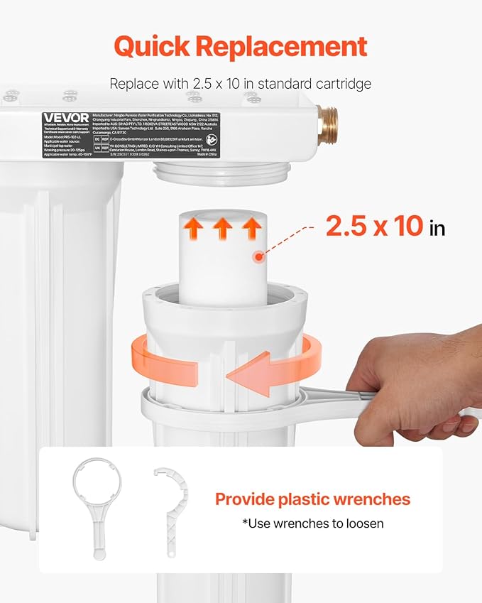 VEVOR RV Water Filter, 2-Cartridge 2.5 x 10 in Water Filter System for RV, Remove Sediments, Chlorine, Bad Tastes, Odors, and Most Contaminants, RV Filter for Campers, Boats, Vans
